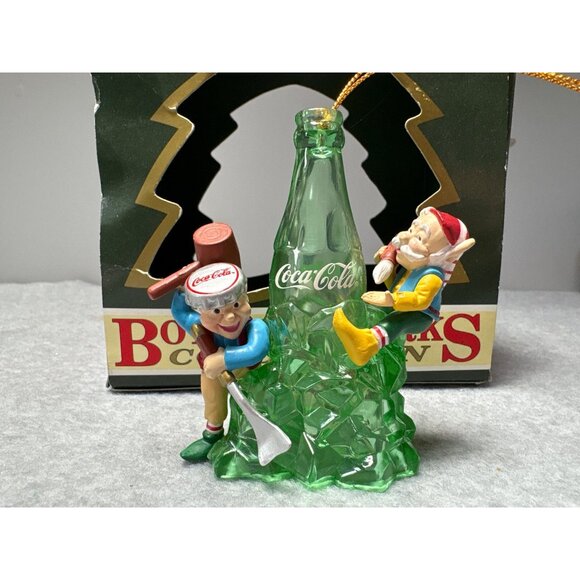 Coca-Cola Bottling Works Collection Ornament 1994 Elves Climbing Green Coke Bott - Picture 2 of 11